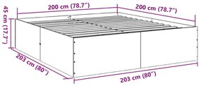 Estrutura de cama 200x200 cm derivados madeira cinzento sonoma