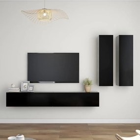 vidaXL 4 pcs conjunto de móveis de TV contraplacado preto