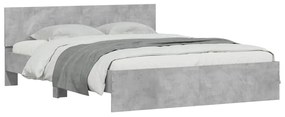 Estrutura cama cabeceira e luzes LED 150x200cm cinzento cimento