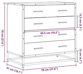 Cómoda com 4 Gavetas - 70x41x70 cm deriv. madeira - cinzento sonoma