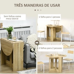 Mesa de Sala de Jantar Dobrável com 2 Laterais Mesa Auxiliar de Madeir