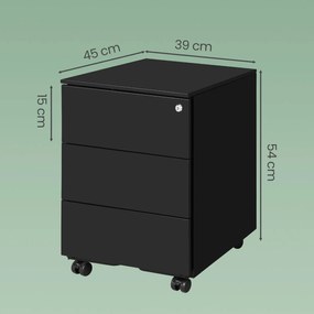 Bloco com 3 gavetas com rodas para escritório 45 x 39 x 55 cm Preto mate