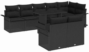 Conjunto de Sofá de Jardim vidaXL de 9 Peças com Almofadas Vime Preto