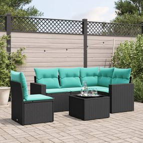 vidaXL 6 pcs conjunto de sofás p/ jardim c/ almofadões vime PE preto