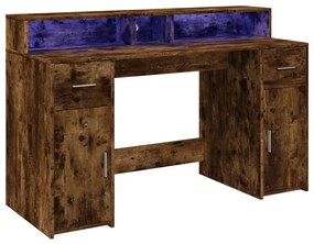Secretária luzes LED 140x55x91cm deriv. madeira carvalho fumado