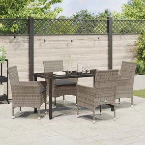 Conjunto de Jantar para Jardim com 5 Peças e Almofadas Cinzas em Ratta