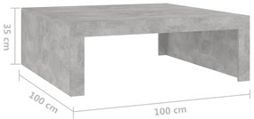 Mesa de centro 100x100x35 cm contraplacado cinzento cimento