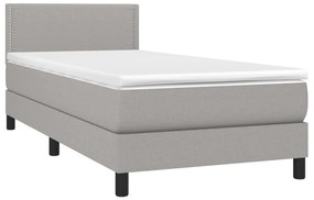 Cama box spring c/ colchão e LED 90x200 cm tecido cinza-claro