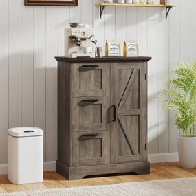 Aparador estilo de fazenda 60 x 30 x 80 cm com porta de celeiro e 3 gavetas de armazenamento Café