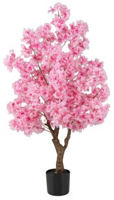 Árvore artificial de cerejeira de 118 cm em vaso preenchido com cimento, 96 flores, tronco com veios realistas, planta decorativa rosa