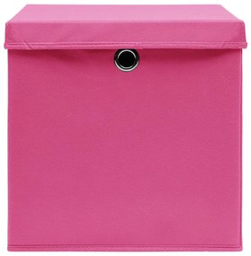 Caixas de arrumação com tampas 10 pcs 28x28x28 cm rosa