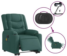 Poltrona elétrica elevatória massagens tecido verde-escuro