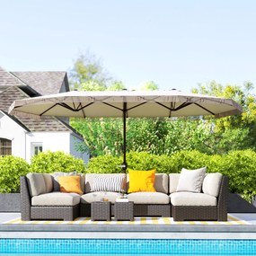 Chapéu de Sol Duplo 4,5x2,65 m com Manivela Manual Resistente a Água e Proteção UV30+ Chapéu de Sol Grande Creme