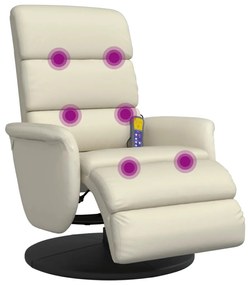 Cadeira massagens reclinável c/apoio pés couro artificial creme