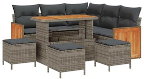 Conjunto de Sofá de Jardim de 9 Peças com Almofadas Cinza Rattan Polím