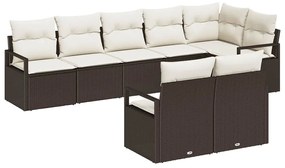 Conjunto de sofá de jardim de 8 peças com almofadas castanhas
