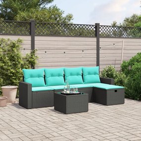 vidaXL 6 pcs conjunto de sofás p/ jardim c/ almofadões vime PE preto