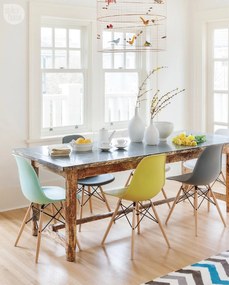 Conjunto 4 Cadeiras de Cozinha e Sala de Jantar  TOWER PP, madeira, polipropileno amarelo