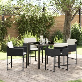 vidaXL Conjunto de Jantar de Jardim de 5 Peças com Almofadas Rattan Poliéster Preto