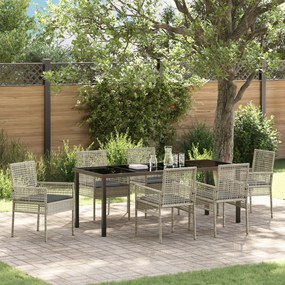 vidaXL Conjunto de Jantar de 7 Peças com Almofadas Cinza Claro Rattan PE