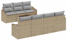 Conjunto de Jantar de Jardim de 8 Peças com Almofadas Bege em Rattan S