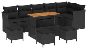 Conjunto de Sofá de Jardim com 10 Peças e Almofadas em Rattan Preto e