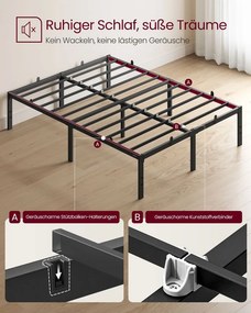 Estrutura de cama em metal 200 x 140 x 40,6 cm (COLCHÃO NÃO INCLUIDO) com espaço de arrumação e design moderno Preta