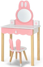 Conjunto de Toucador e cadeira para Crianças Estilo Coelho Branco e Conjunto de Maquilhagem com Espelho e Gavetas