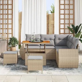 Conjunto de Sofá de Jardim vidaXL de 8 Peças com Almofadas Bege Rattan
