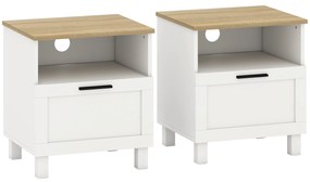 HOMCOM Mesas de Cabeceira Conjunto de 2 Mesas de Cabeceira Modernas com Gaveta Compartimento Aberto Pés de Madeira 45x38x50 cm Branco | Aosom Portugal