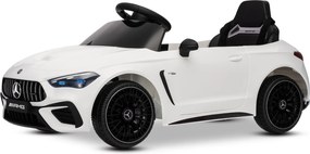 Carro elétrico para crianças Mercedes CLE 12V bateria de lítio, luzes LED, comando remoto de 2,4 GHz, ligação Bluetooth, licença ORIGINAL Branco