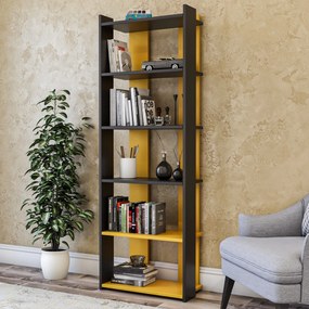 Estante Sakran – Antracite e Amarelo – 63x180x32 cm