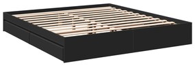 Estrutura de cama c/ gavetas 200x200 cm derivados madeira preto