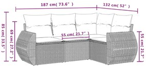 4 pcs conjunto de sofás para jardim c/ almofadões vime PE bege