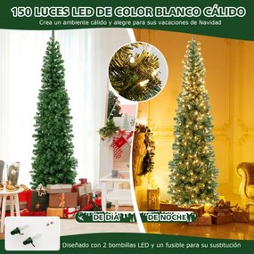 Árvore de Natal de 210 cm em forma de meia árvore pré-iluminada com economia de espaço 450 pontas de ramos 150 luzes LED Suporte de metal dobrável