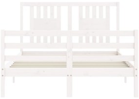 Estrutura de cama de casal c/ cabeceira madeira maciça branco