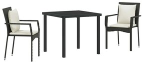 Conjunto de Jantar de Jardim 3 pcs Preto 80 x 80 x 73 cm