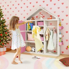 Guarda roupa para crianças, infantil 130 x 34 x 156 cm com caixa, prateleiras e cesto lateral Rosa