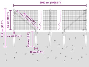 Cerca de Fio Soldado com 13 Estacas de Fixação Cinza 0.5x50 m Aço