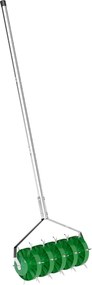 Outsunny Rolo Aireador de Relva Manual com Pontas e Cabo Desmontável em Três Peças para Jardim Pátio 45x21x140 cm Verde Escuro | Aosom Portugal