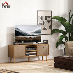Móvel de TV para Televisores de até 50 Polegadas com 2 Gavetas de Tecido 2 Prateleiras Abertas 110x29x46,5 cm Madeira e Castanho Claro
