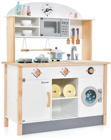 Cozinha de brincar para crianças de 3 anos Cozinha de brincar em madeira com micro-ondas, máquina de lavar roupa, escorredor Simulado 79 x 35 x 98 cm