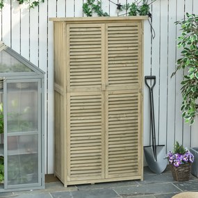 Armário de jardim, arrecadação para ferramentas com pés, 87 x 47 x 160 cm, 2 prateleiras, portas com persianas, telhado impermeável de asfalto, madeir