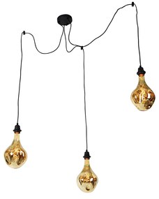 Candeeiro de suspensão preto 3 luzes com LED espelho dourado regulável - Cava Luxe Moderno