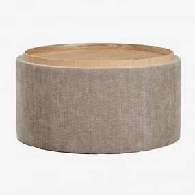 Mesa De Centro Redonda Estofada Berkeleni Com Bandeja E Armazenamento Ø80 Cm & Tecido Castanho Areia - Sklum