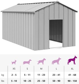 Casota para cães com telhado 114x202x101 cm aço galvanizado