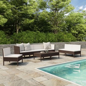 vidaXL 9 pcs conjunto lounge jardim c/ almofadões vime PE castanho