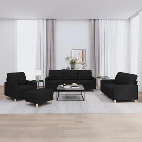 3201254 vidaXL 4 pcs conjunto de sofás com almofadões tecido preto