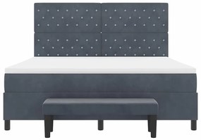 Cama Box com Colchão &amp; Banco Cinza Escuro 180x200 cm Veludo