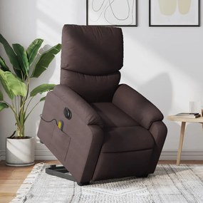 vidaXL Poltrona elétrica elevatória massagens tecido castanho-escuro
